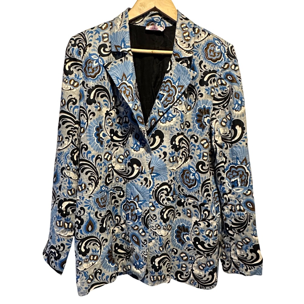 Calypso St. Barth Blazer Womens Small Blue Paisley Linen Blend Resort Boho Chic